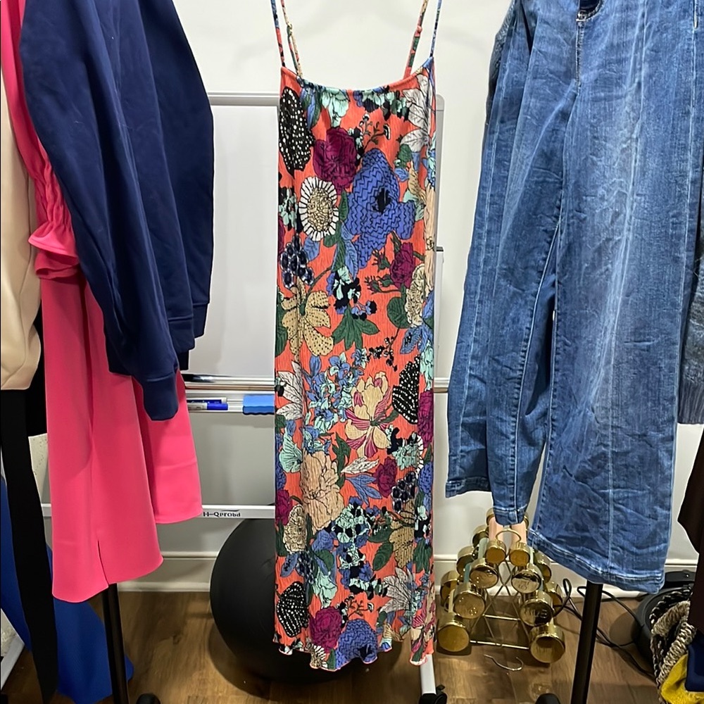 Blue and Pink Maxi Slip Dress with Spaghetti Straps for Resort Wear